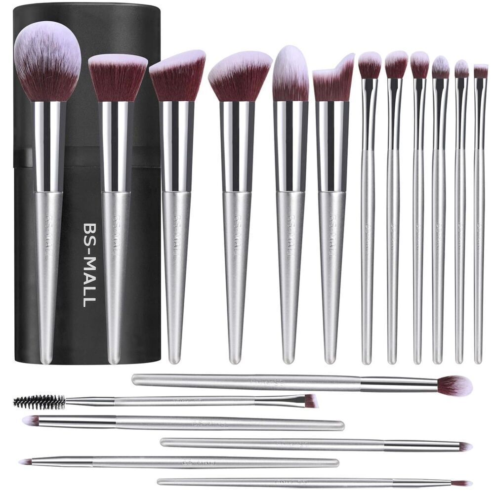 Bs-Mall 18 Pieces Silver Premium Synthetic Makeup Brush Set With Black Case